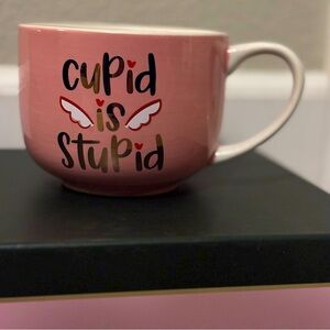 Large Coffee Mug Pink White Gold Funny “Cupid is Stupid” NWOT